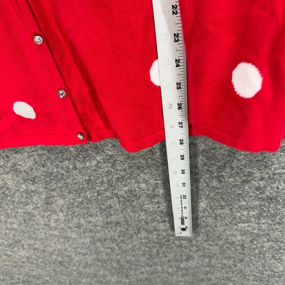 Quacker Factory Cardigan Women 1X Plus Red Polka Dot Button Up V-Neck Cotton - Picture 6 of 7